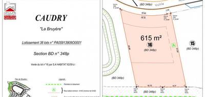 Terrain seul à Caudry en Nord (59) de 615 m² à vendre au prix de 43600€ - 1