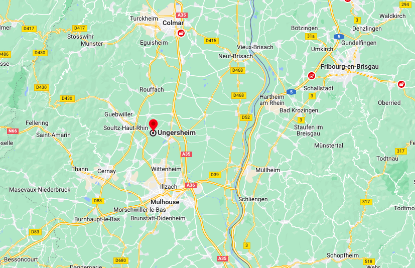 situation géographique de la commune de Ungersheim, dans le Haut-Rhin (68)